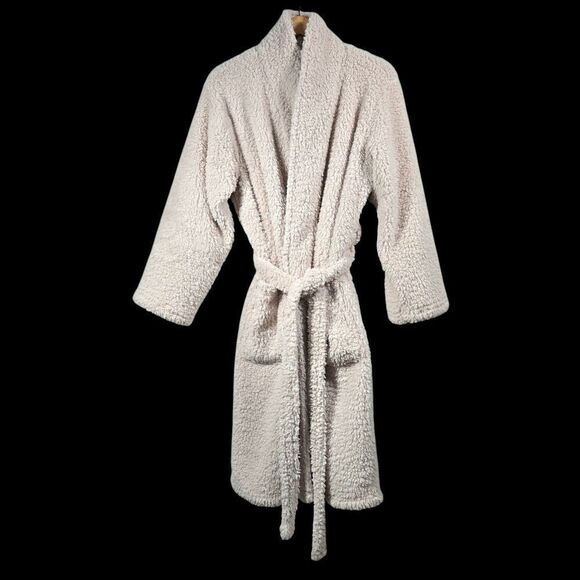Pottery Barn Teddy Bear‎ Robe Unisex Medium Cream Plush Faux Sherpa Cozy  Spa - Picture 1 of 14